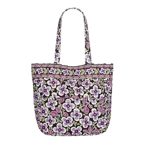 Vera Bradley Signature Print 3 Pocket Tote in Plum Petals - Picture 1 of 7